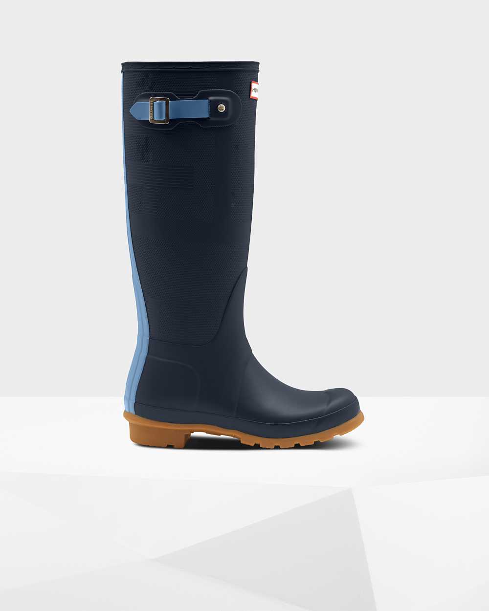 Womens Hunter Original Tall Exploded Logo Texture Rain Boots Navy | IWULJT-859